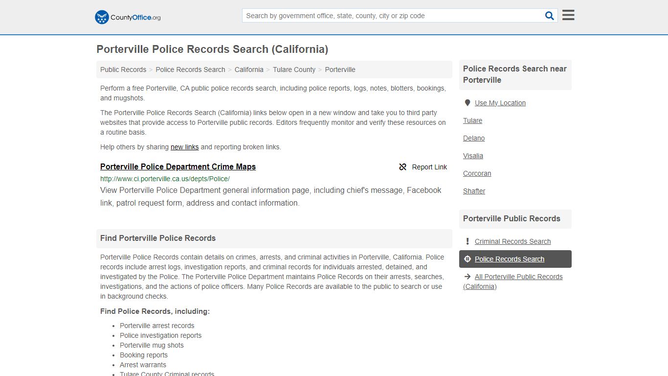 Police Records Search - Porterville, CA (Accidents & Arrest Records)